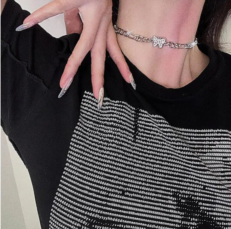 Elegant Double-Layer Butterfly Necklace – Shiny Clavicle Chain Jewelry for Women