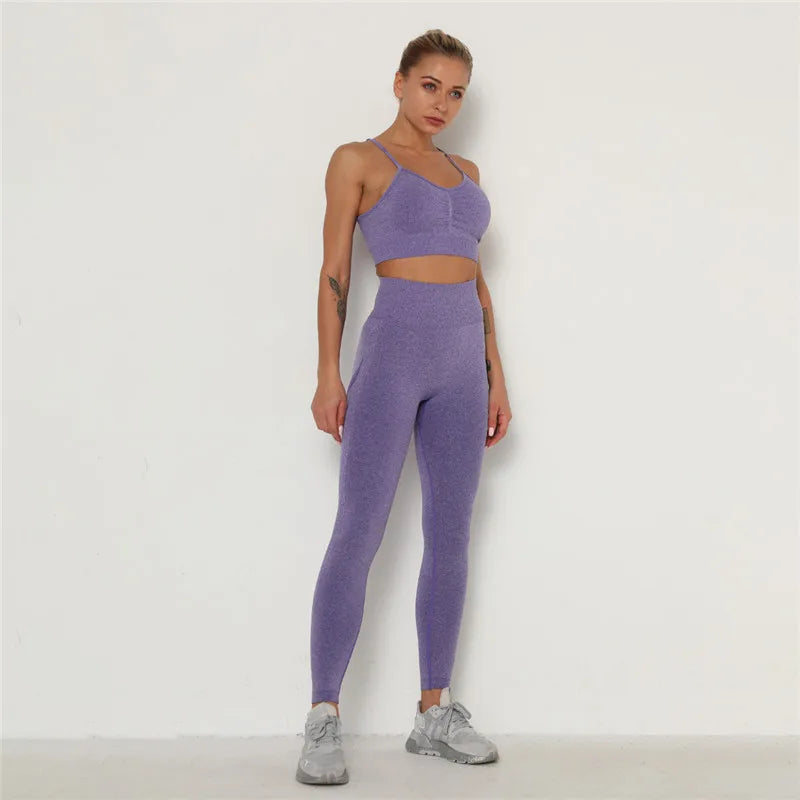 Women’s Workout Clothing Set – Seamless Sports Bra + High Waist Leggings for Gym & Training