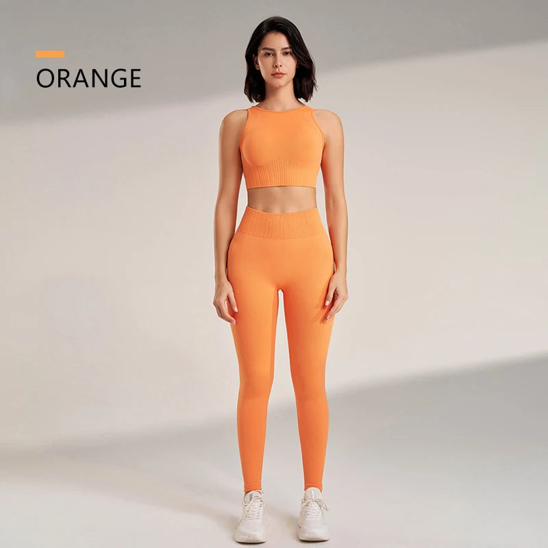 Seamless Workout Clothing Set for Women – Sports Leggings and Crop Top, High Waisted Design