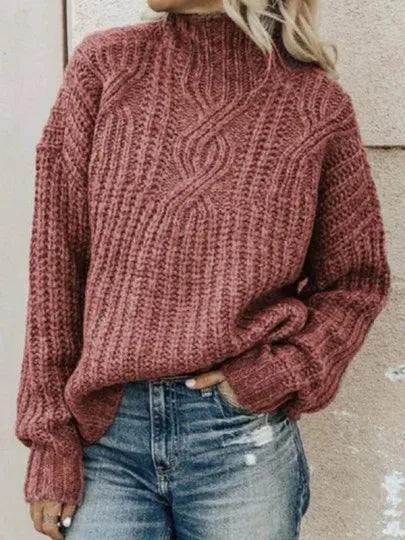 Women's High Collar Twist Knit Sweater