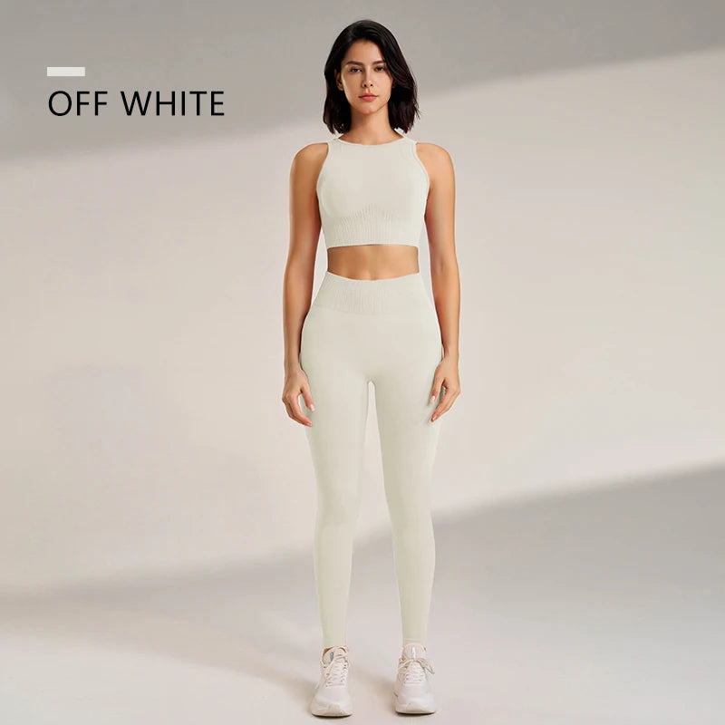 Seamless Workout Clothing Set for Women – Sports Leggings and Crop Top, High Waisted Design