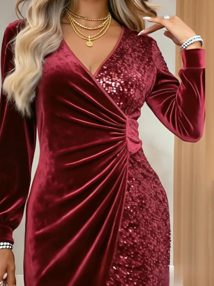 Emilia | Christmas Midi Dress with V-Neck