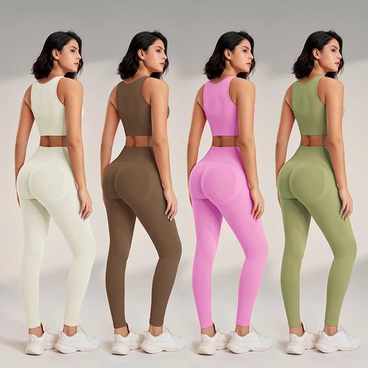 Seamless Workout Clothing Set for Women – Sports Leggings and Crop Top, High Waisted Design