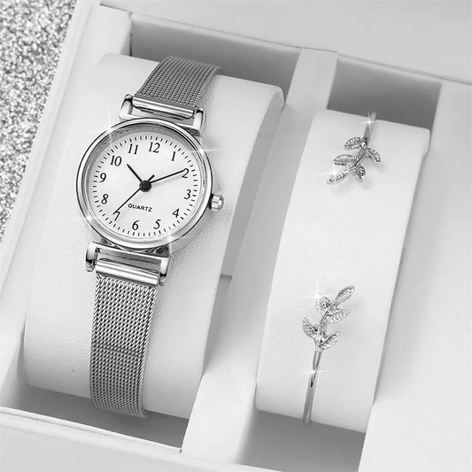 Ladies’ Casual Quartz Watch with Bracelet – Elegant Fashion Wristwatch Set