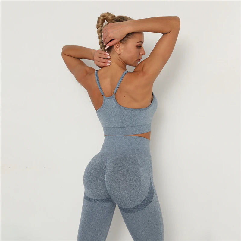 Women’s Workout Clothing Set – Seamless Sports Bra + High Waist Leggings for Gym & Training