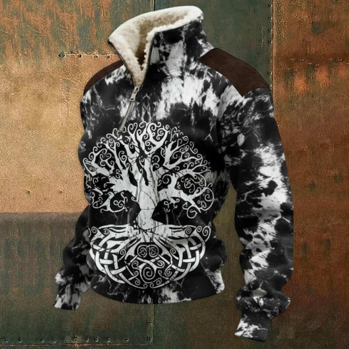 Cassian - Zip-Up Sweater with a High Fur-Trimmed Collar