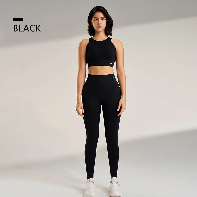 Seamless Workout Clothing Set for Women – Sports Leggings and Crop Top, High Waisted Design