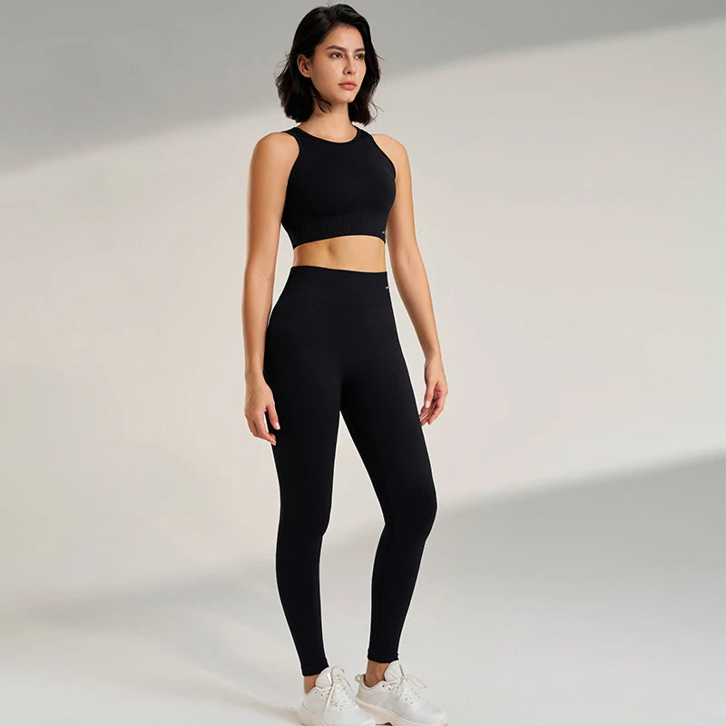 Seamless Workout Clothing Set for Women – Sports Leggings and Crop Top, High Waisted Design