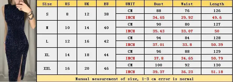 Glittering High-Waist Split Dress – Sleeveless Clubwear