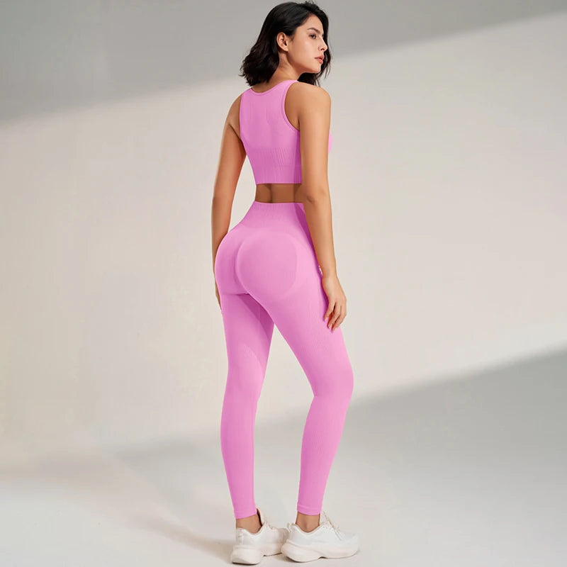 Seamless Workout Clothing Set for Women – Sports Leggings and Crop Top, High Waisted Design