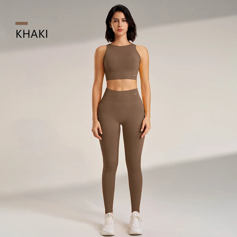 Seamless Workout Clothing Set for Women – Sports Leggings and Crop Top, High Waisted Design