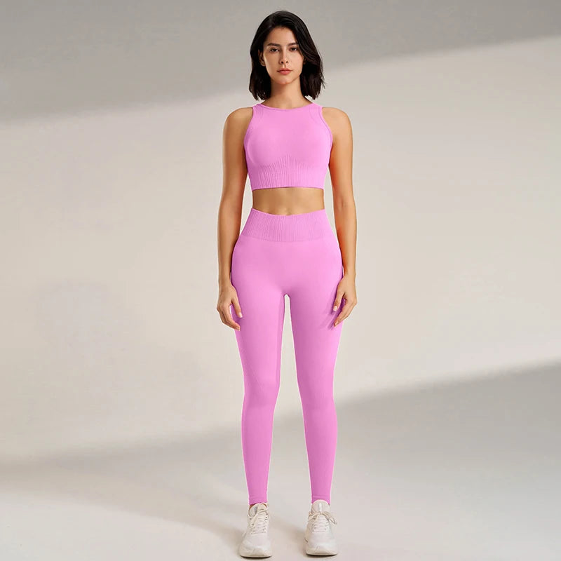 Seamless Workout Clothing Set for Women – Sports Leggings and Crop Top, High Waisted Design