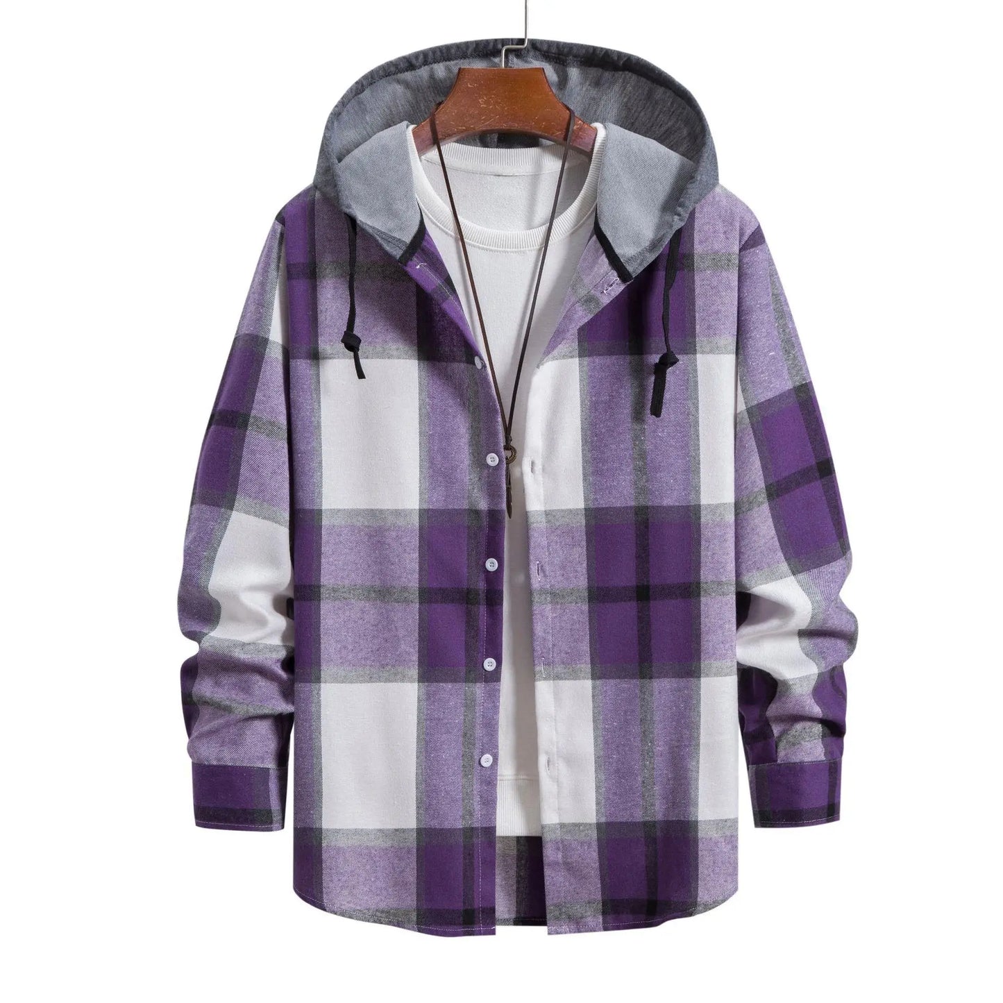 Men's Plaid Long Sleve hooded-shirt