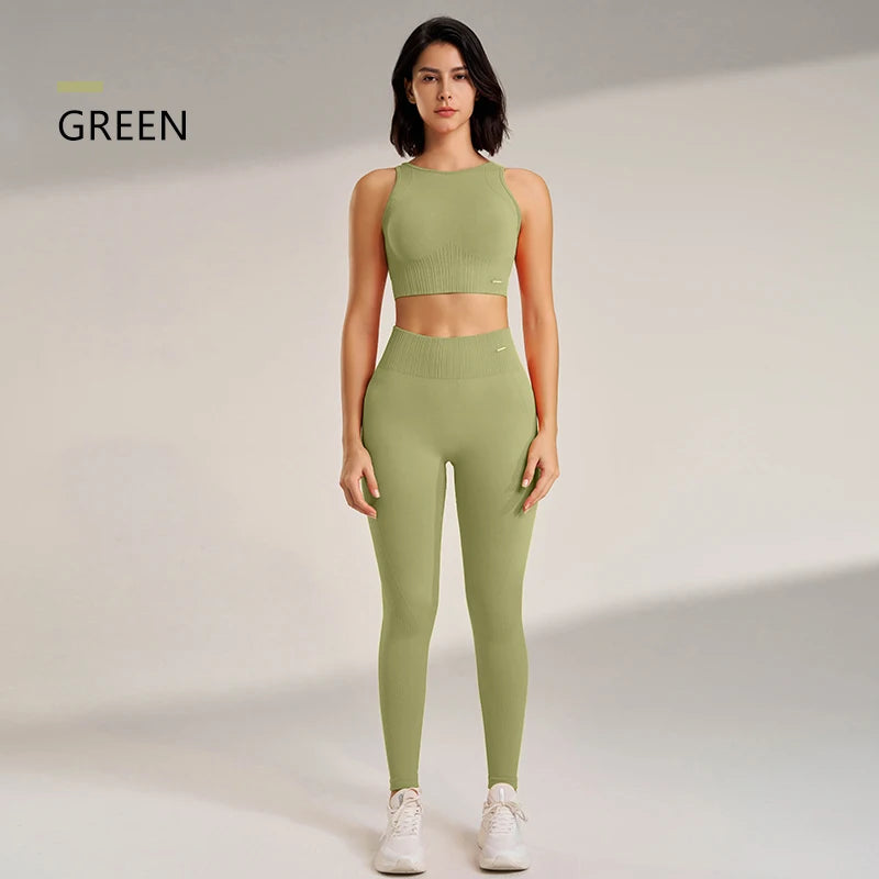 Seamless Workout Clothing Set for Women – Sports Leggings and Crop Top, High Waisted Design