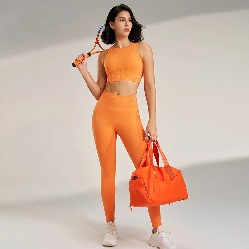 Seamless Workout Clothing Set for Women – Sports Leggings and Crop Top, High Waisted Design