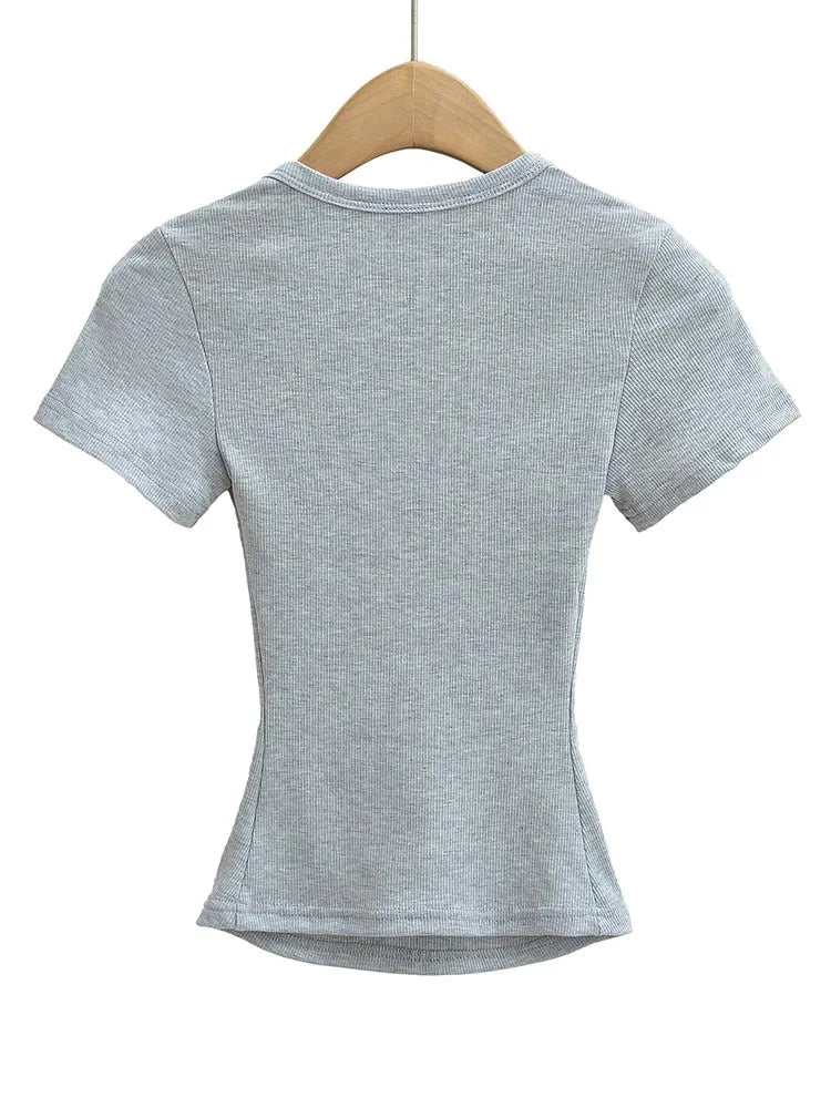 Trendy Summer Pullover Base Shirt – Women’s Square Neck, Stretchy Crop Top