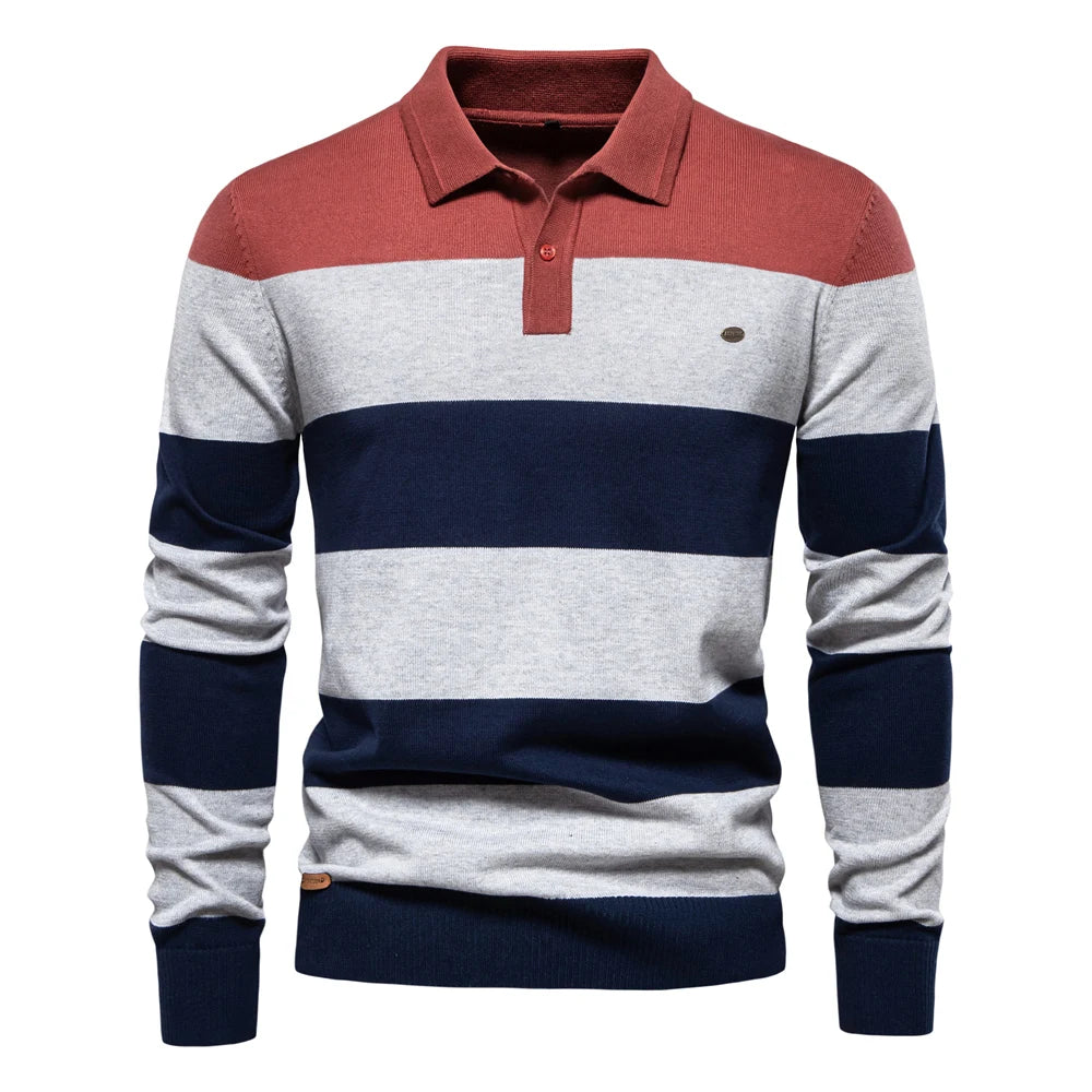 Classic Striped Polo Knit Sweater for Men