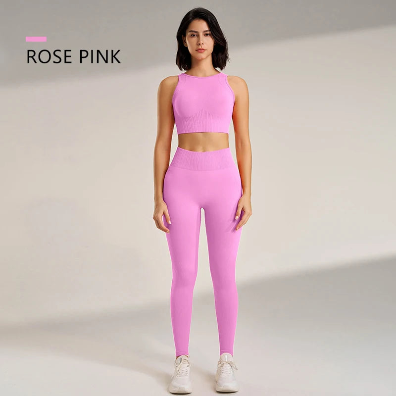 Seamless Workout Clothing Set for Women – Sports Leggings and Crop Top, High Waisted Design