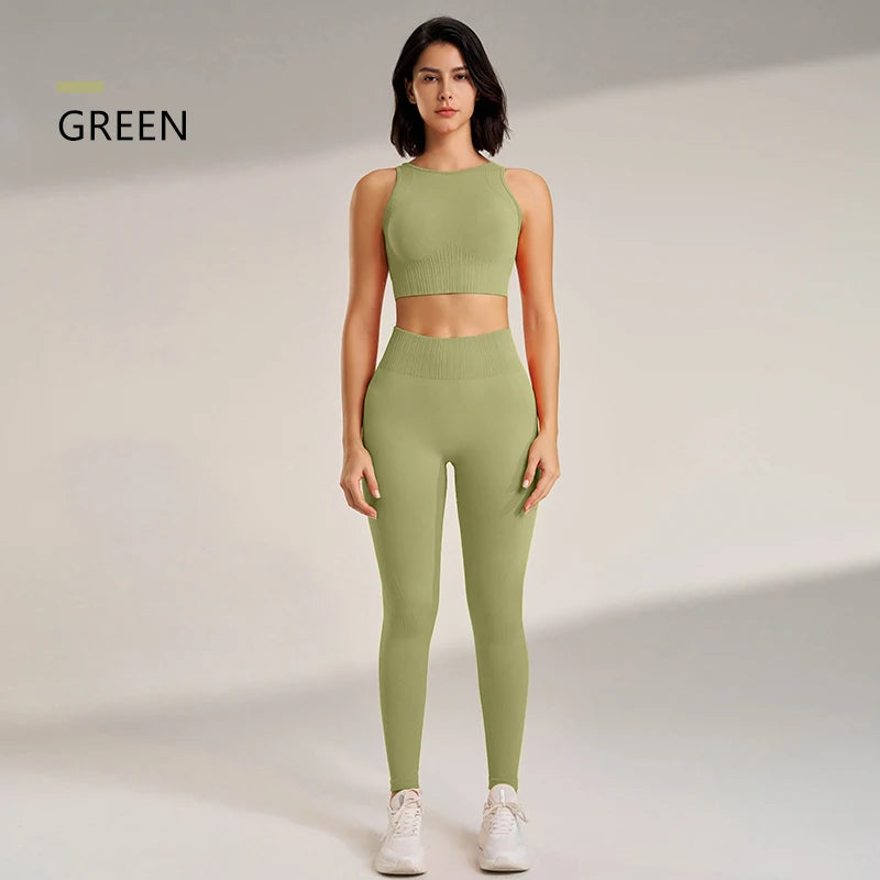 Seamless Workout Clothing Set for Women – Sports Leggings and Crop Top, High Waisted Design