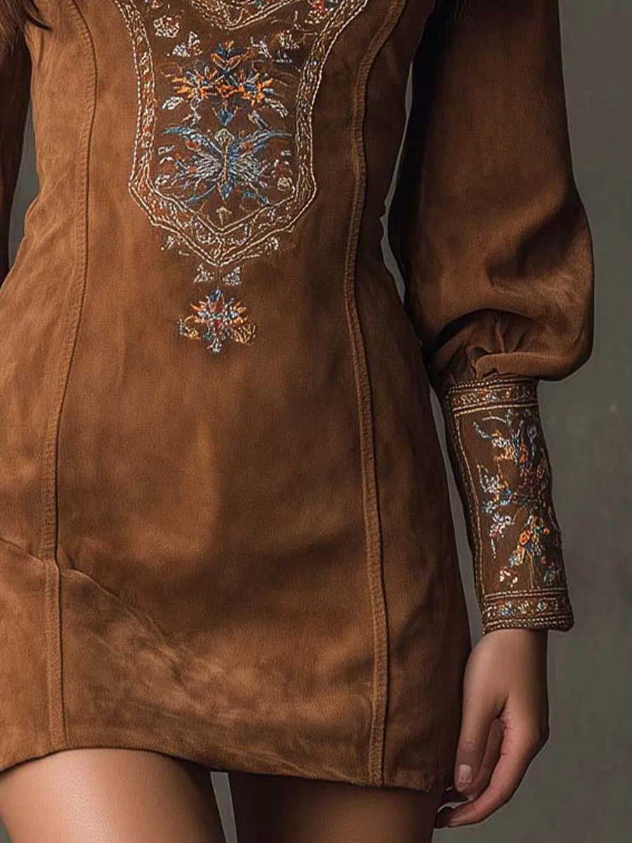 Vintage Short Suede Effect Dress