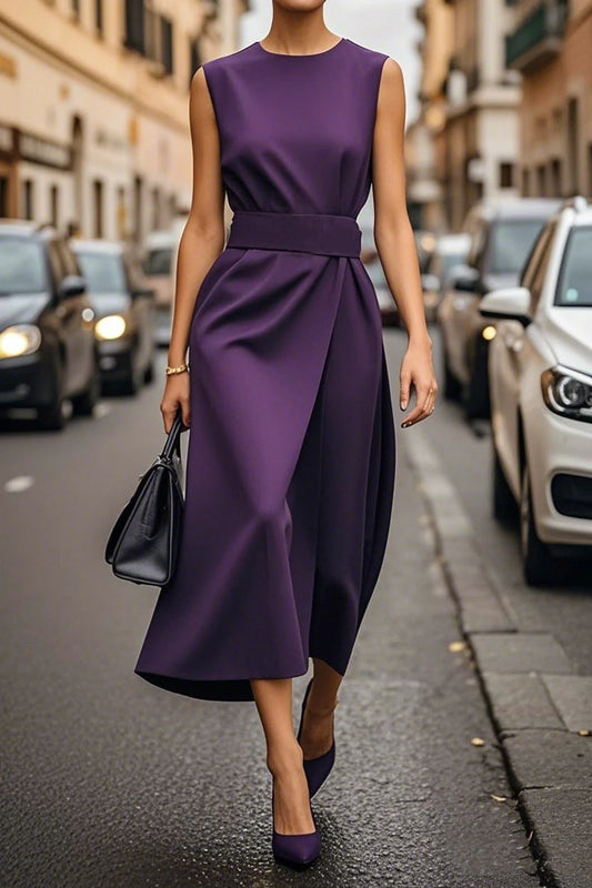 Elegant Office Dress for Women – Casual Solid Color Sleeveless Long Dress