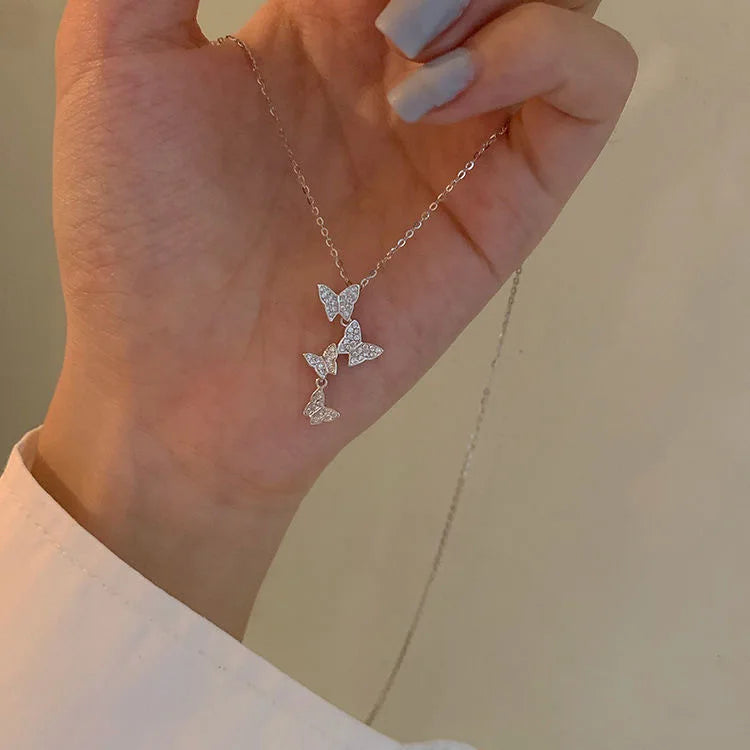 Elegant Double-Layer Butterfly Necklace – Shiny Clavicle Chain Jewelry for Women