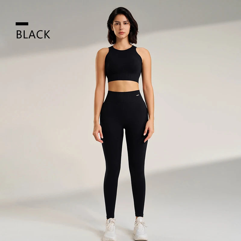 Seamless Workout Clothing Set for Women – Sports Leggings and Crop Top, High Waisted Design
