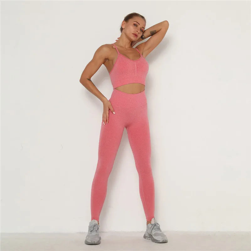 2Pcs Seamless Gym Sets Fitness Sports Suits Womens Clothing High Waist Booty Leggings Sports Bra Running Athletic Wear Yoga Sets