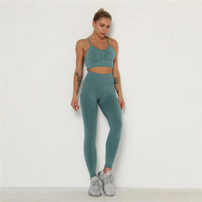 2Pcs Seamless Gym Sets Fitness Sports Suits Womens Clothing High Waist Booty Leggings Sports Bra Running Athletic Wear Yoga Sets