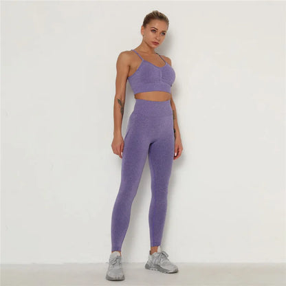 2Pcs Seamless Gym Sets Fitness Sports Suits Womens Clothing High Waist Booty Leggings Sports Bra Running Athletic Wear Yoga Sets