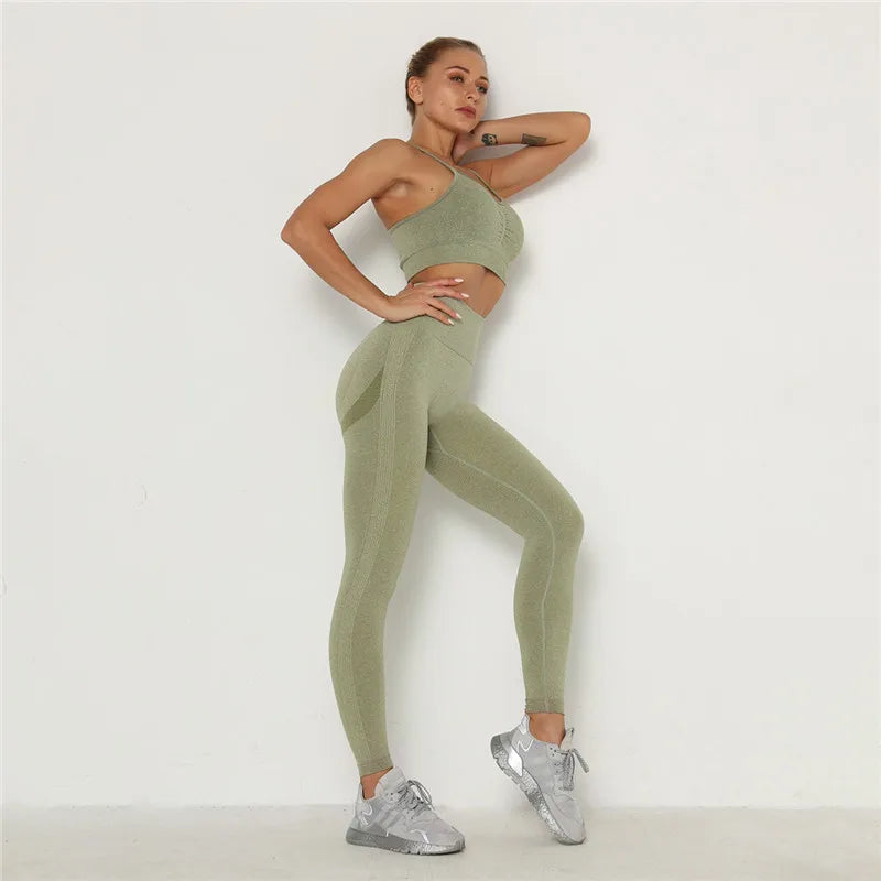 2Pcs Seamless Gym Sets Fitness Sports Suits Womens Clothing High Waist Booty Leggings Sports Bra Running Athletic Wear Yoga Sets