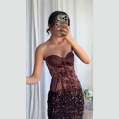 Elegant Sleeveless Backless Vest Hip Package Maxi Skirts Suit