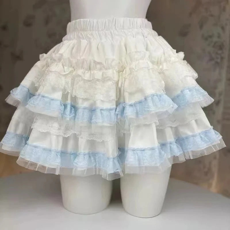 Sweet Kawaii Lolita Style Princess Vintage Cake Skirt Women Cute Lace Ruffles Party Mini Skirts Harajuku Y2k Faldas Mujer