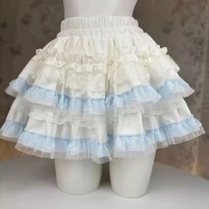 Sweet Kawaii Lolita Style Princess Vintage Cake Skirt Women Cute Lace Ruffles Party Mini Skirts Harajuku Y2k Faldas Mujer