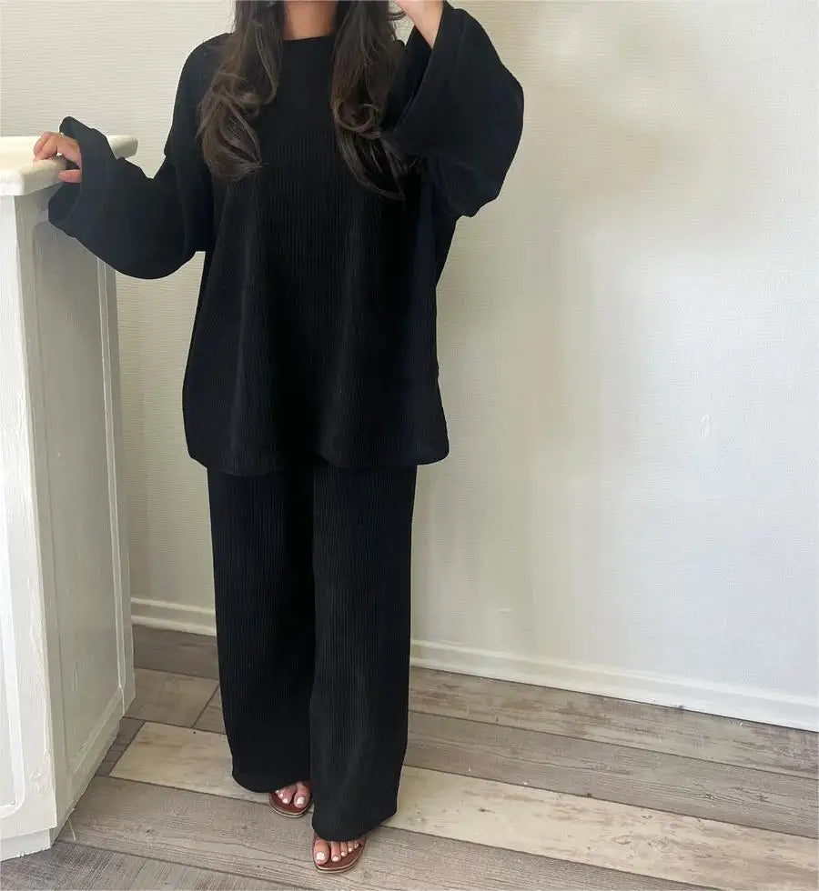 2025 Winter Two Piece Sets Women Clothing Autumn Fashion Casual Solid Round Neck Pullover Loose Pit Knitted Sweater Pants Suits1