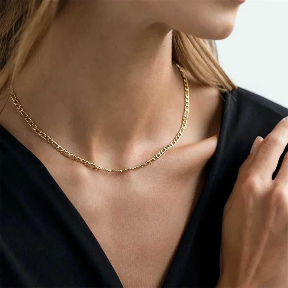 eManco Figaro Link Chains Necklace Stainless Steel Chain for Men Women Colar Gift Jewelry Cuban Chain Choker 4MM/6MM/8MM