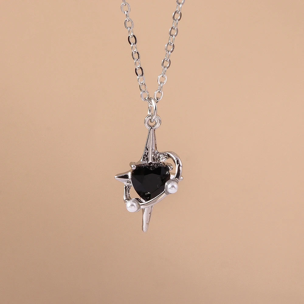 Aihua Exquisite Y2K Silver Color Crystal Sun Moon Star Necklaces for Women Korean Temperament Clavicle Chain Jewelry Gifts