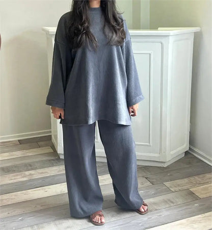 2025 Winter Two Piece Sets Women Clothing Autumn Fashion Casual Solid Round Neck Pullover Loose Pit Knitted Sweater Pants Suits1