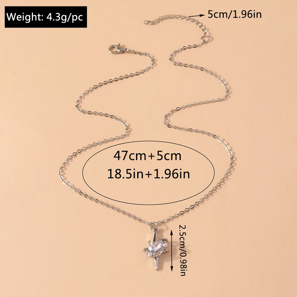 Aihua Exquisite Y2K Silver Color Crystal Sun Moon Star Necklaces for Women Korean Temperament Clavicle Chain Jewelry Gifts