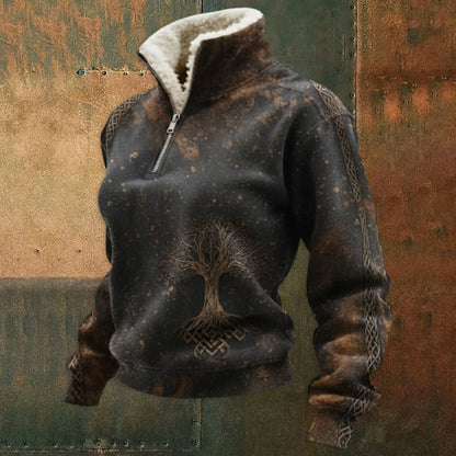 Cassian - Zip-Up Sweater with a High Fur-Trimmed Collar