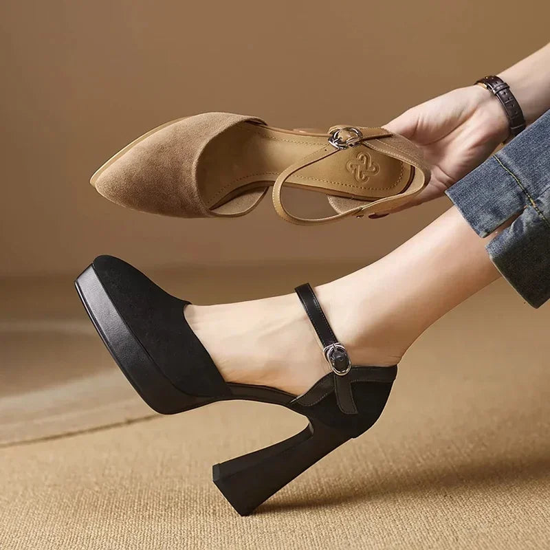 Women’s Square High-Heel Mary Jane Pumps – Retro Platform Dress Shoes