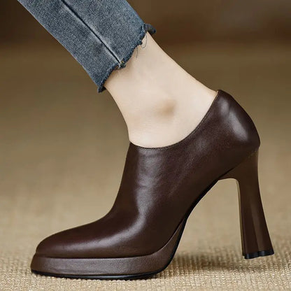 Magnificent Pointed-Toe Mary Jane Shoes – Low Thick Heel PU Leather Pumps
