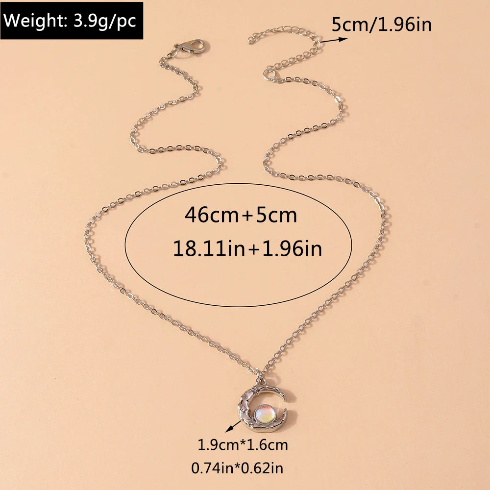 Aihua Exquisite Y2K Silver Color Crystal Sun Moon Star Necklaces for Women Korean Temperament Clavicle Chain Jewelry Gifts