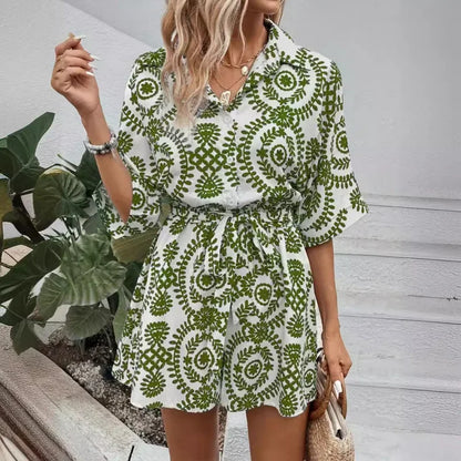 Women’s Casual V-Neck Printed One-Piece dress