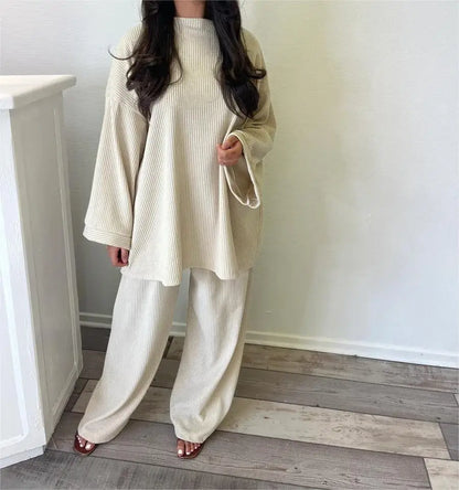 2025 Winter Two Piece Sets Women Clothing Autumn Fashion Casual Solid Round Neck Pullover Loose Pit Knitted Sweater Pants Suits1