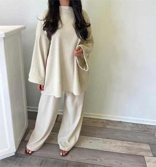 2025 Winter Two Piece Sets Women Clothing Autumn Fashion Casual Solid Round Neck Pullover Loose Pit Knitted Sweater Pants Suits1
