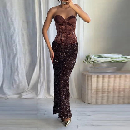 Elegant Sleeveless Backless Vest Hip Package Maxi Skirts Suit