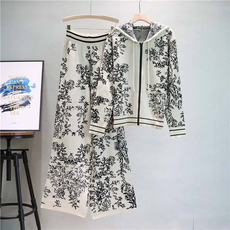 Winter Two Piece Sets Women Tracksuit Knitted Suit Autumn Trouser Suits Female Cardigan Sweater Solid Sports Hoodie Sportswear