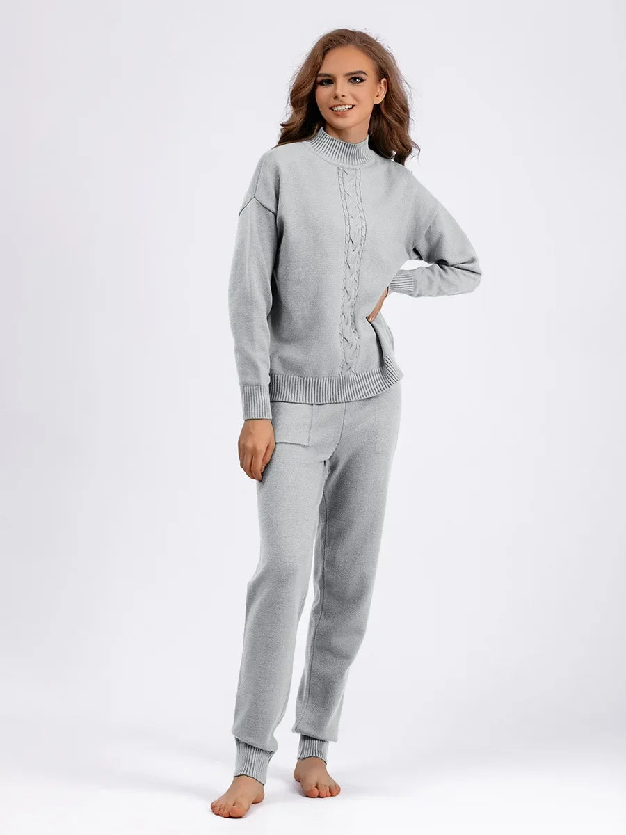 Fall Winter Sweater 2 Piece Sets Women Casual Half Turtleneck Knit Pullover Tops Conjuntos High Waist Harem Pants Suits