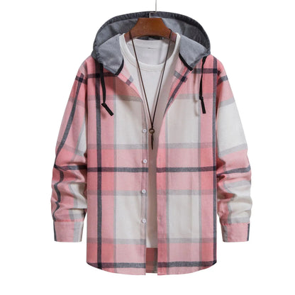 Men's Plaid Long Sleve hooded-shirt